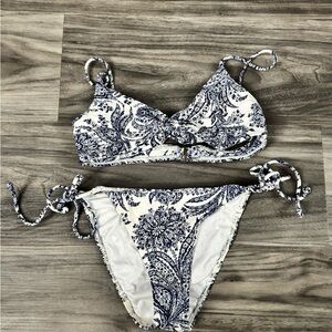 Blue Paisley Tie-Side Bikini Set